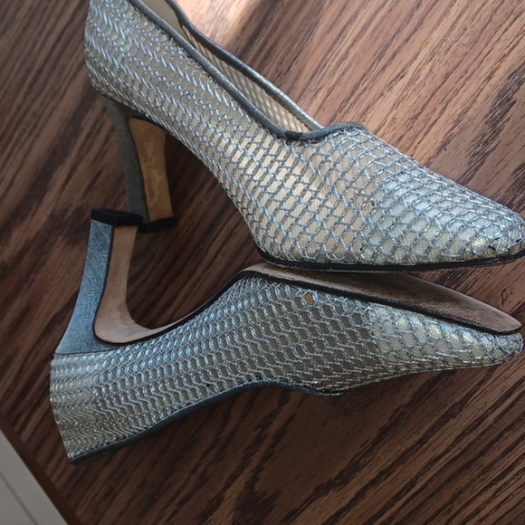 Moda Spana Silver Open Mesh Heels Womens Size 6.5 Evening Formal Shoes - Picture 3 of 8